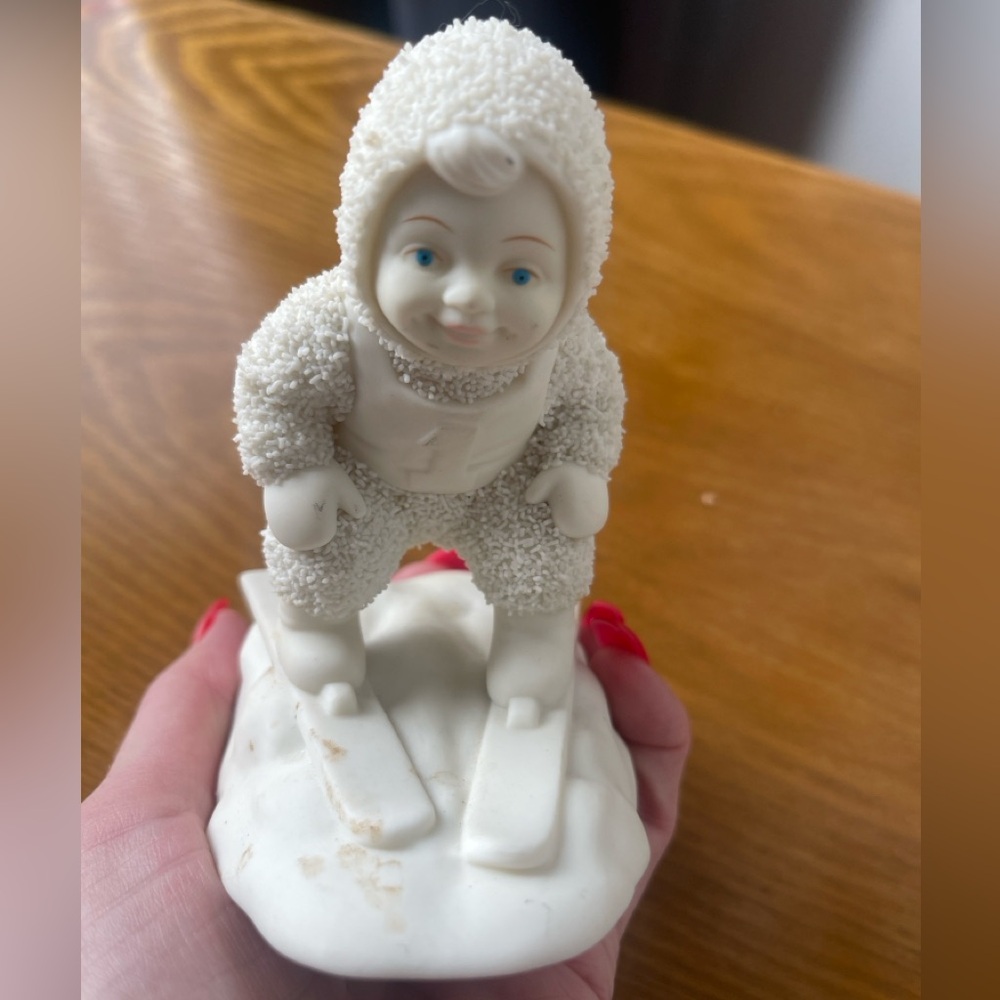 Vintage Porcelain Skiing Child Figurine – Snow Baby Style Winter Collectible